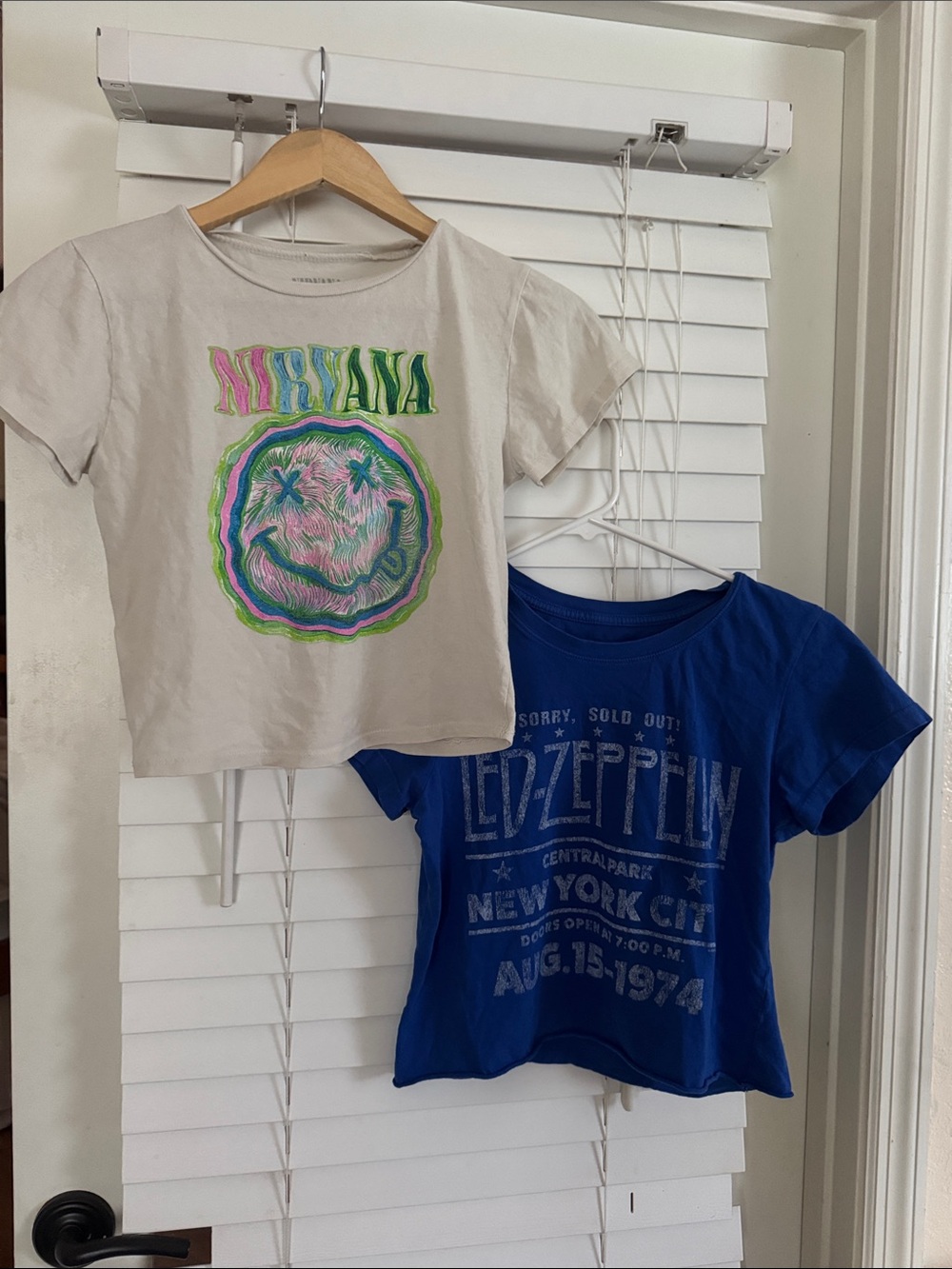 NIRVANA Cream Tee with Neon Multicolor Smiley Graphic/ Led Zeppelin graphic T